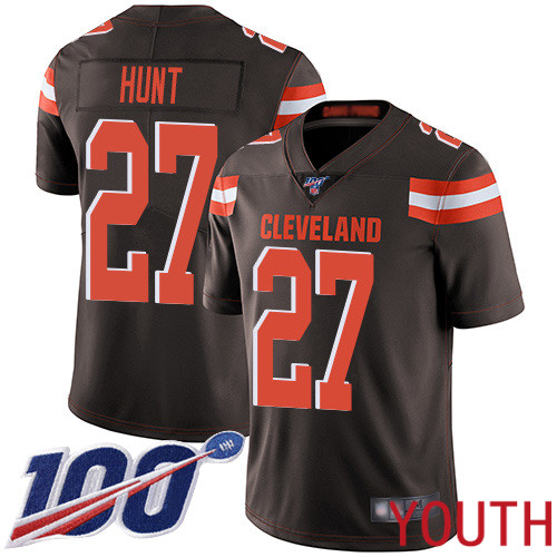 Cleveland Browns Kareem Hunt Youth Brown Limited Jersey #27 NFL Football Home 100th Season Vapor Untouchable